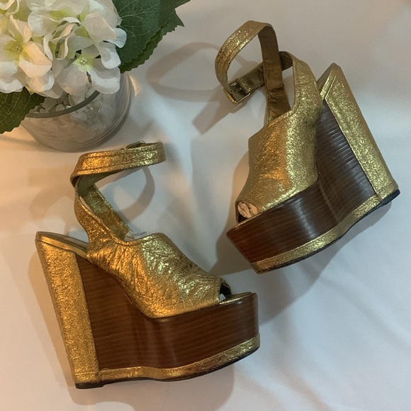 DOLCE VITA Camryn Dark Gold Ankle Strap Platform Wedge Sandal - Picture 6 of 14